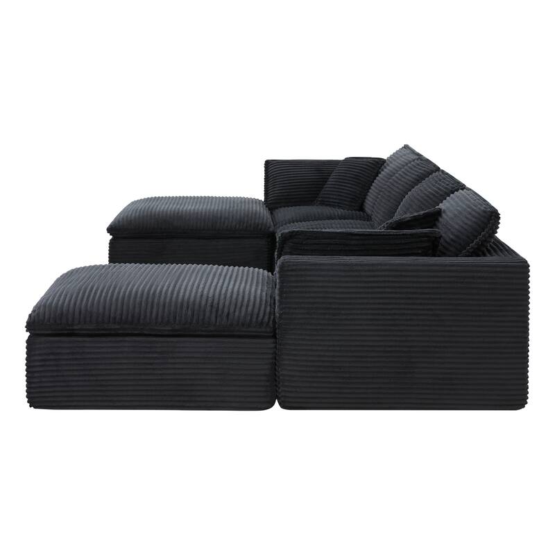 U-Shaped Sectional Sofa Set, Oversized Modular Deep Seat Sofa Corduroy Cloud Like Couch with 2 Movable Ottomans