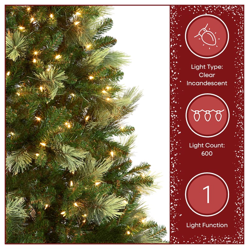 National Tree Company 9 ft Pre-Lit Charleston Pine Artificial Christmas Tree with 600 Clear Lights, Includes Metal Stand