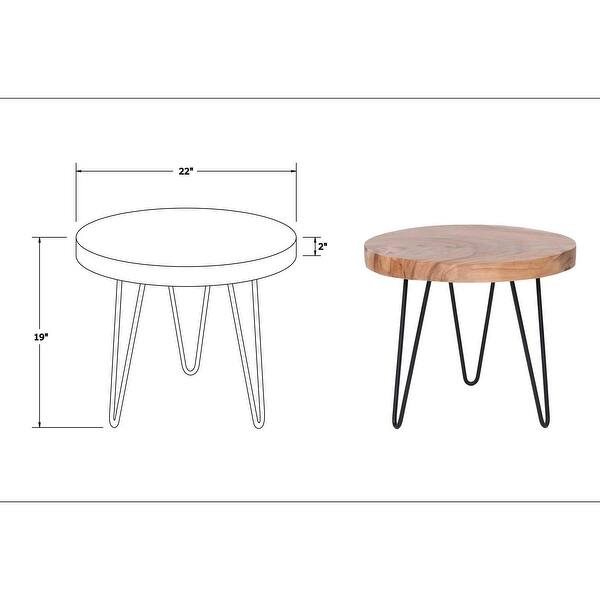 Natural Wood Cross Cut Side Table with Iron Hairpin Legs ...
