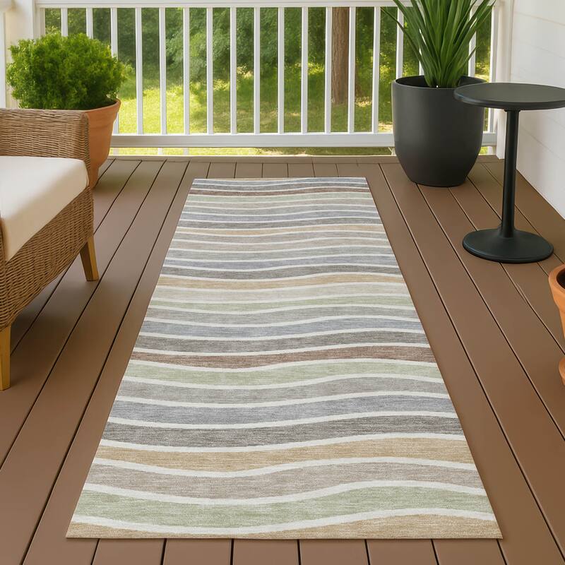 Machine Washable Indoor/ Outdoor Contemporary Stripe Chantille Rug - Taupe - 2'3" x 7'6"