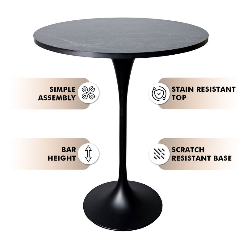Elland 5-Piece Modern Bar Dining Set of Round High Bistro Table and 4 Vegan Leather Bar Stools for Small Space Kitchen & Pub Set
