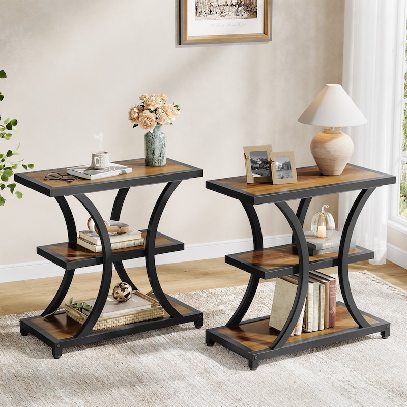 Industrial Side Table with Geometric Metal Design - 2 Pices