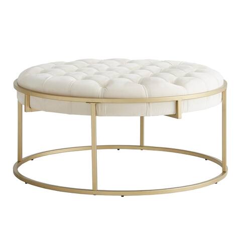 Perdita Gold Finish Velvet Round Tufted Ottoman by iNSPIRE Q Bold