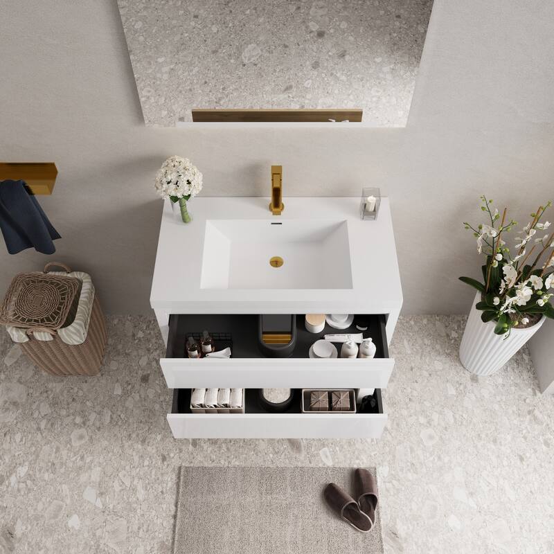Wall-Mounted Bathroom Vanity with Stone Resin Top