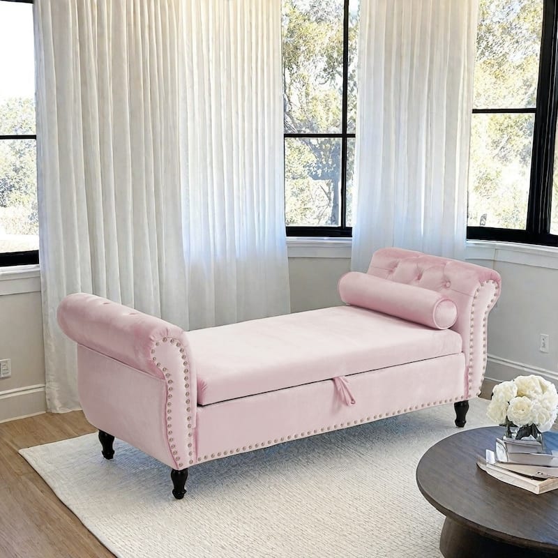 Xanthia Traditional Velvet Multifuntional Storage Ottoman Bench with Pillow by Christopher Knight Home - Pink