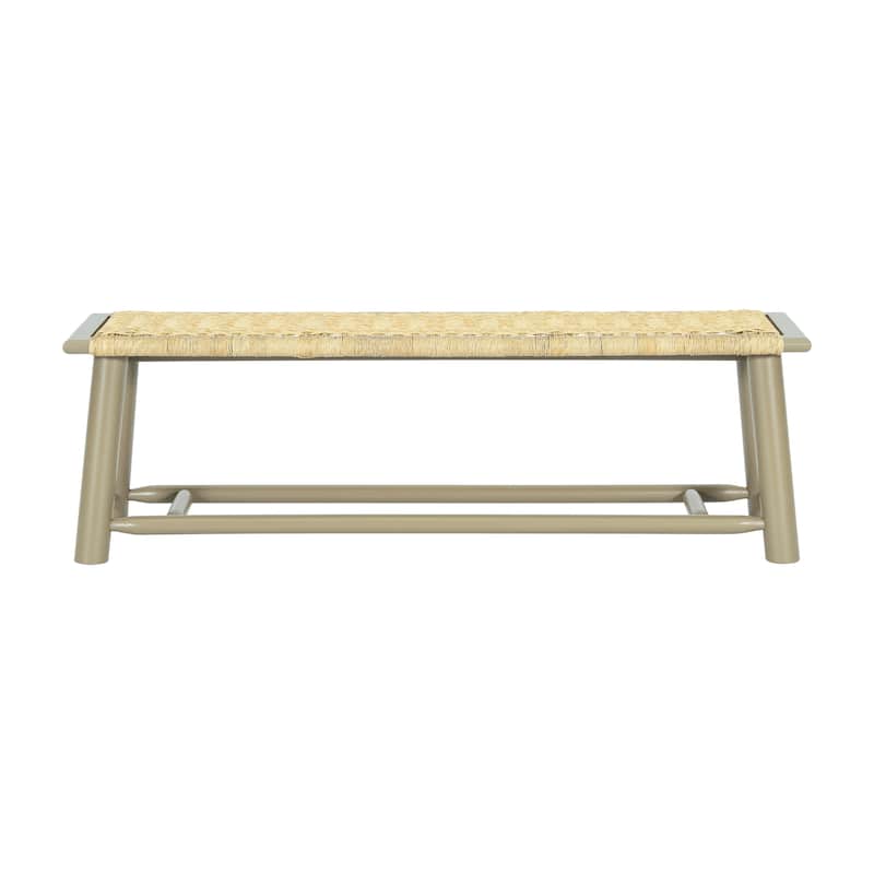 Farmhouse Modern Solid Wood Rattan Bench - 59 Inch Indoor & Covered Outdoor Bench Multi-Functional Design