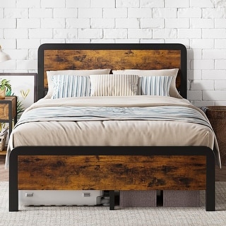 Rustic Queen Bed Frame with Wood Headboard Footboard - Bed Bath ...