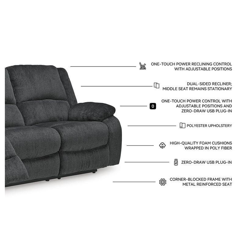 Draycoll Power Reclining Sofa, Gray - 40" x 88" x 40"