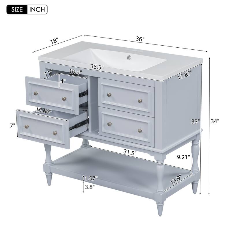Bathroom Vanity Cabinet Free Standing Vanity Set with 4 Drawers