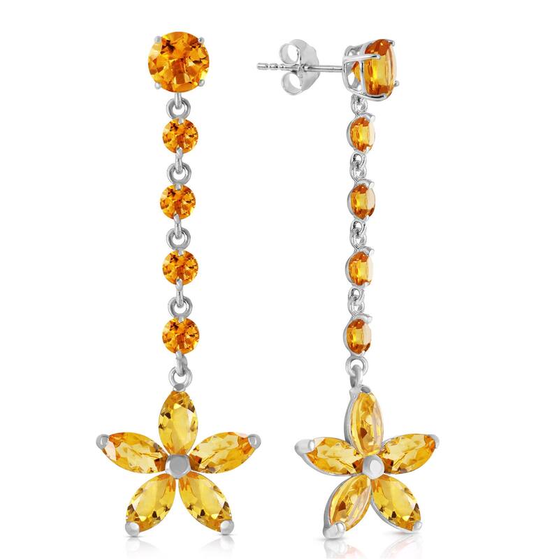 14K Solid Gold Chandelier Flower Citrine Natural Gemstone Earrings - White