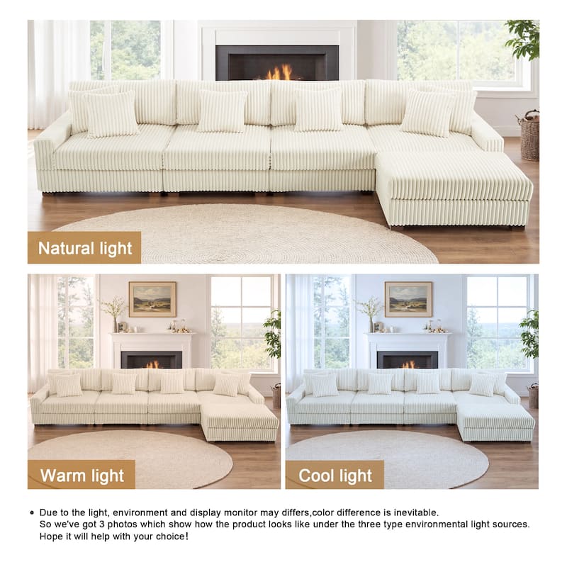 Anne 150" W Upholstered Plush Corduroy Modular Sectional Sofa