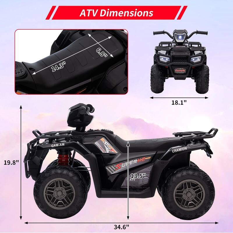 12V Battery-Operated Kids ATV, Dual Speed Adjustment, LED Light, Music, USB
