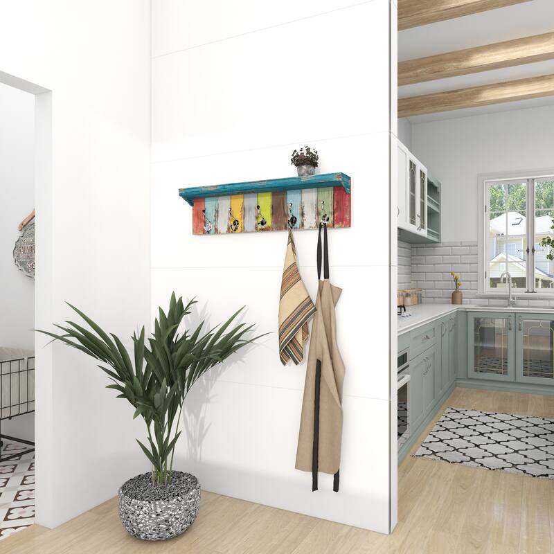 Multi Colored Wood 10 Hangers Wall Hook - 35 x 5 x 9