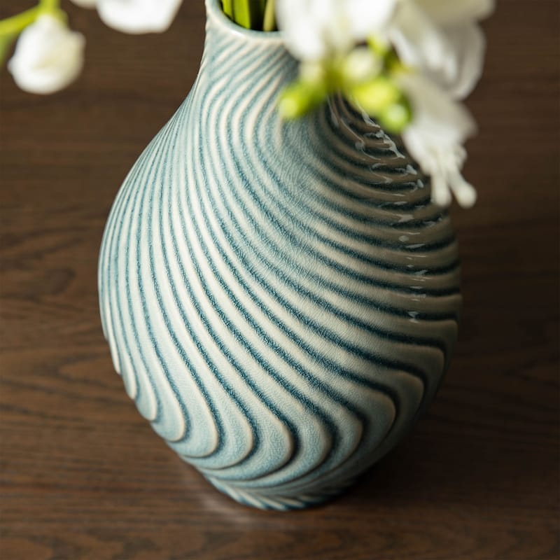 Glitzhome Modern Spiraling Artistry Turquoise Ceramic Table Vases(Set of 2 )
