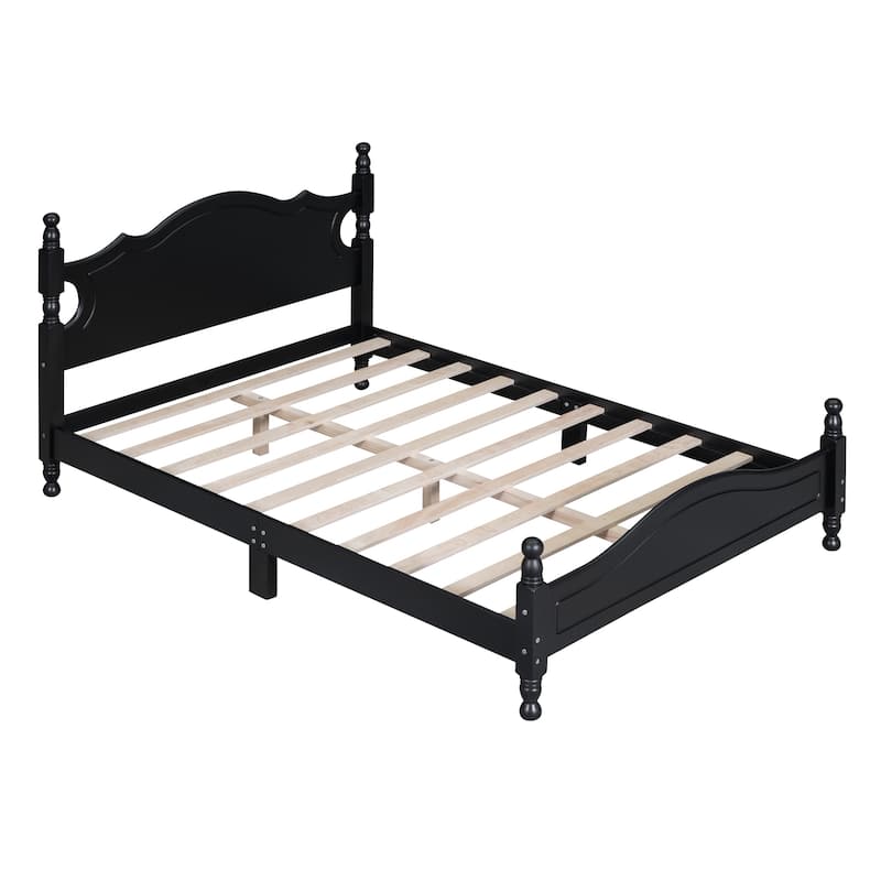 Full Size Black Wood Retro Design Platform Bed