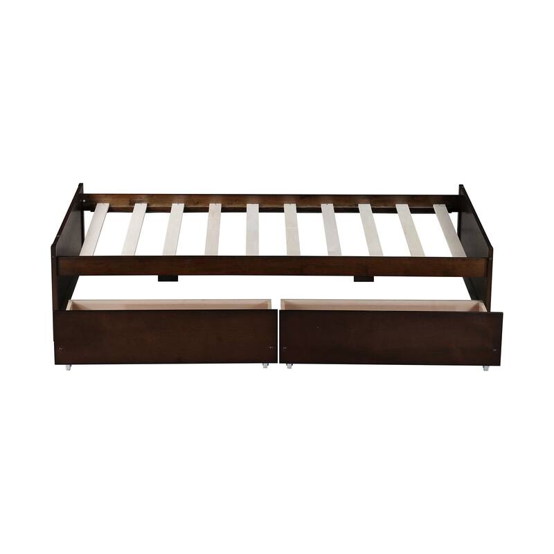 Solid Wood Twin Bed with 2 Drawers