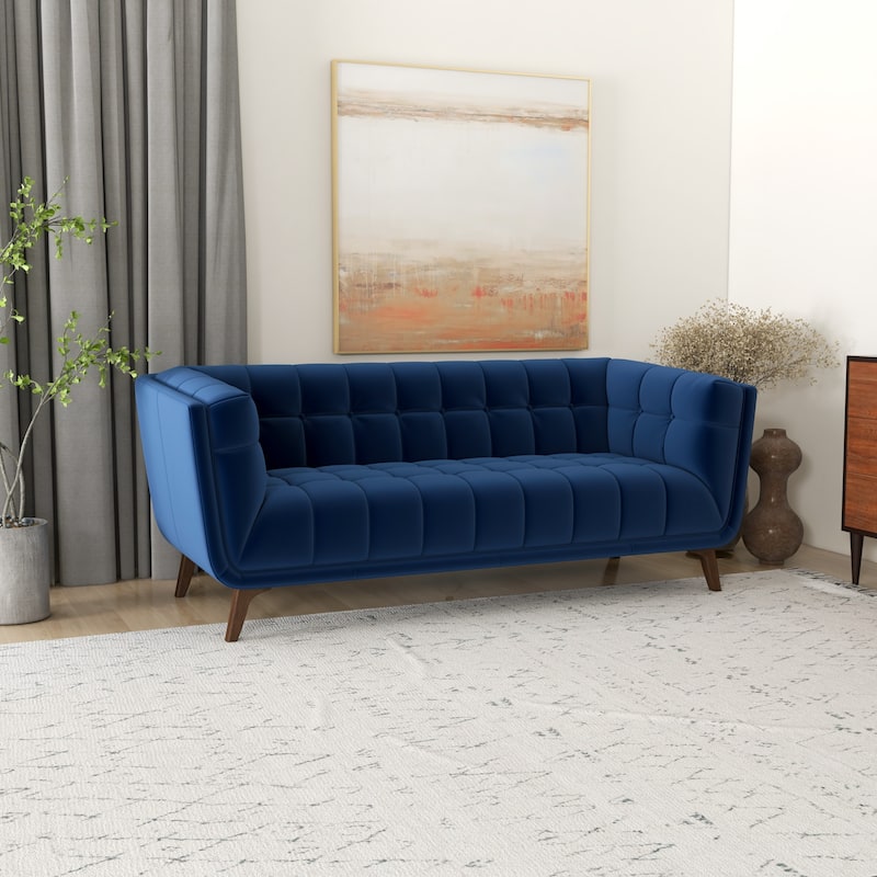 Kameron Modern Chesterfield Velvet Living Room Blue Couch - Blue