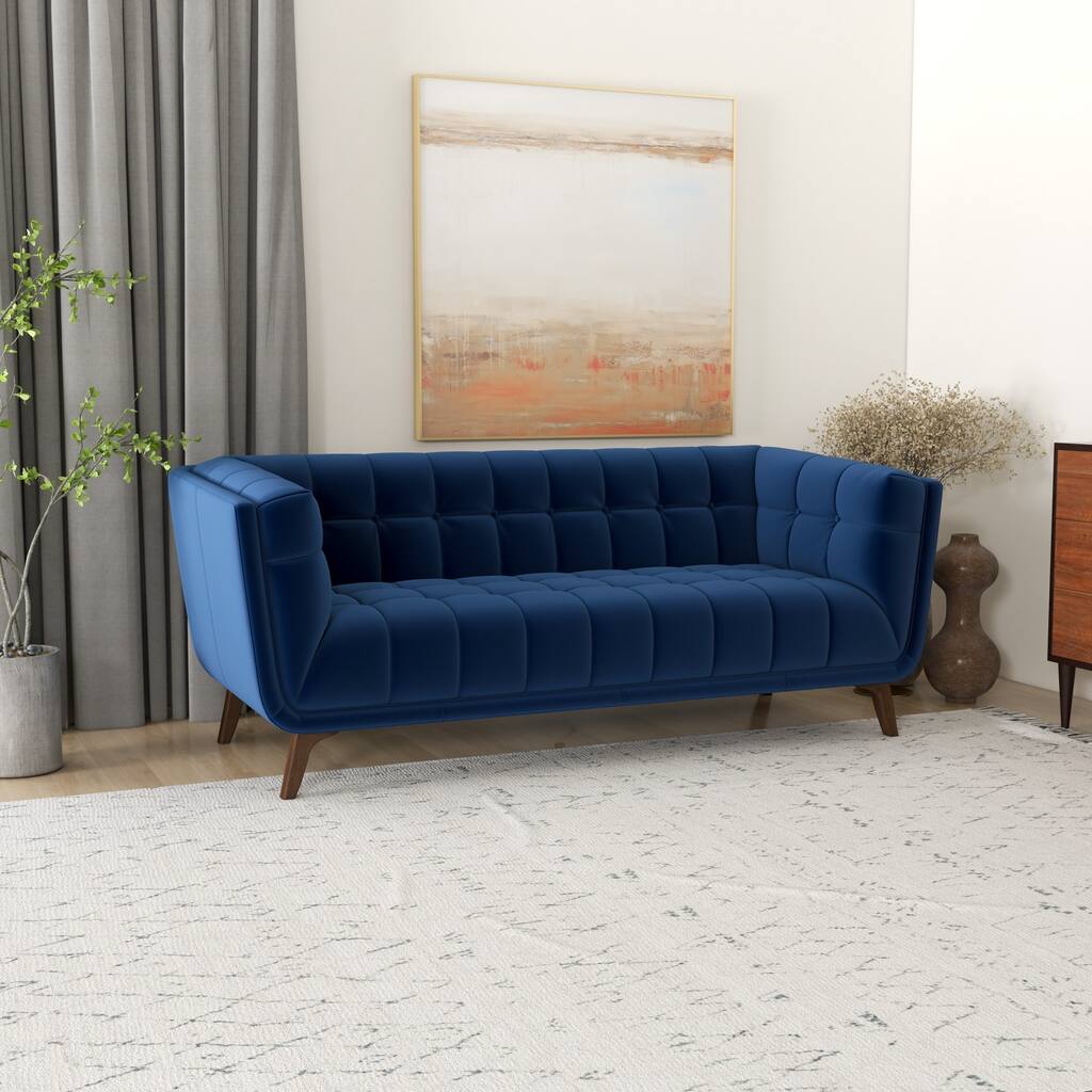 Kameron Modern Chesterfield Velvet Living Room Blue Couch