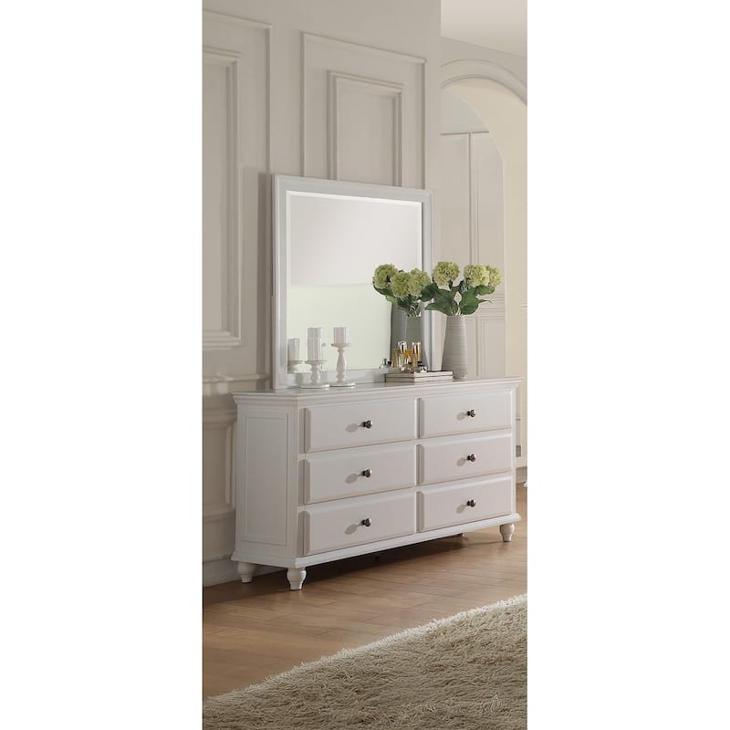 Traditional Style Bed Set Button Tufted Headboard Bun Feet Round Knobs Off White Finish Bedroom Furniture