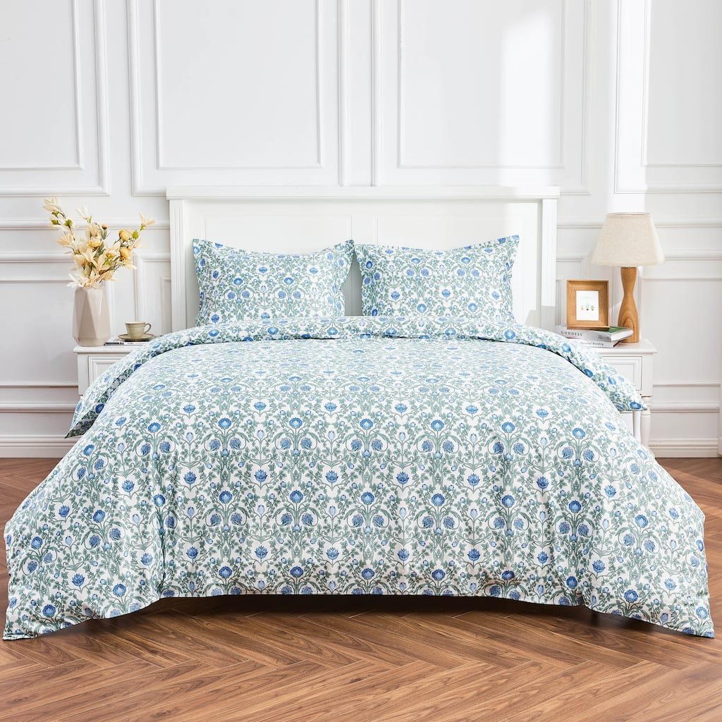 Printed Design Cotton Collection Blue Floral Crafted Duvet Set