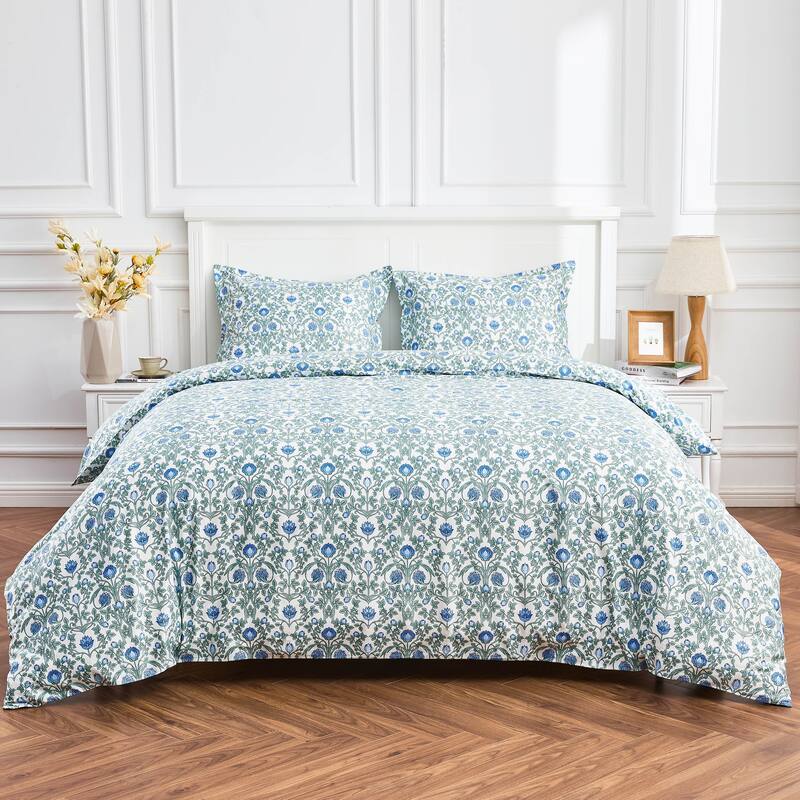 Printed Design Cotton Collection Blue Floral Crafted Duvet Set