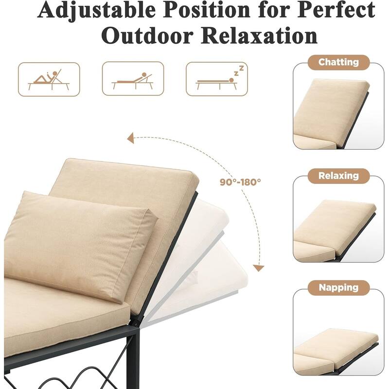 AECOJOY Outdoor Metal Chaise Lounge Chair, Convertible Patio Armchair with Cushions, Adjustable 5-Position Sun Recliner
