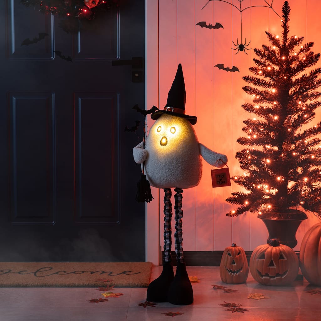 Glitzhome 38"H Lighted Halloween Fabric Standing Ghost Decor w/ Telescoping Legs
