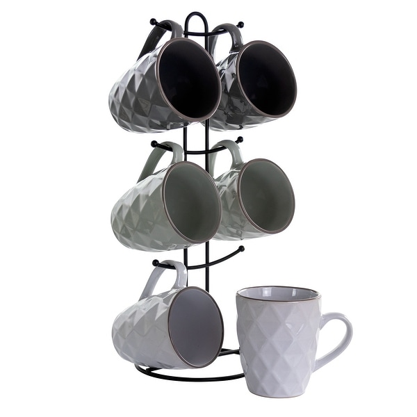 Elama Diamond Waves 6-Piece 12 oz. Mug Set with Stand, Assorted Colors. Opens flyout.