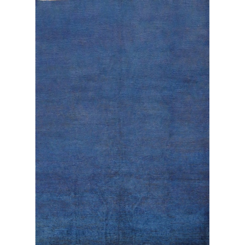 Hand Knotted Oriental 100% Wool Carpet Modern Solid Navy Blue & Blues Gabbeh Area Rug - 9' 7'' X 8' 0''