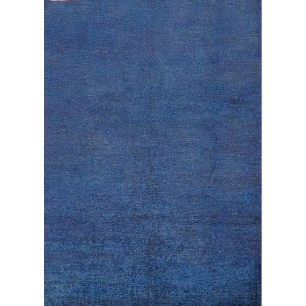 Hand Knotted Oriental 100% Wool Carpet Modern Solid Navy Blue & Blues Gabbeh Area Rug - 9' 7'' X 8' 0''