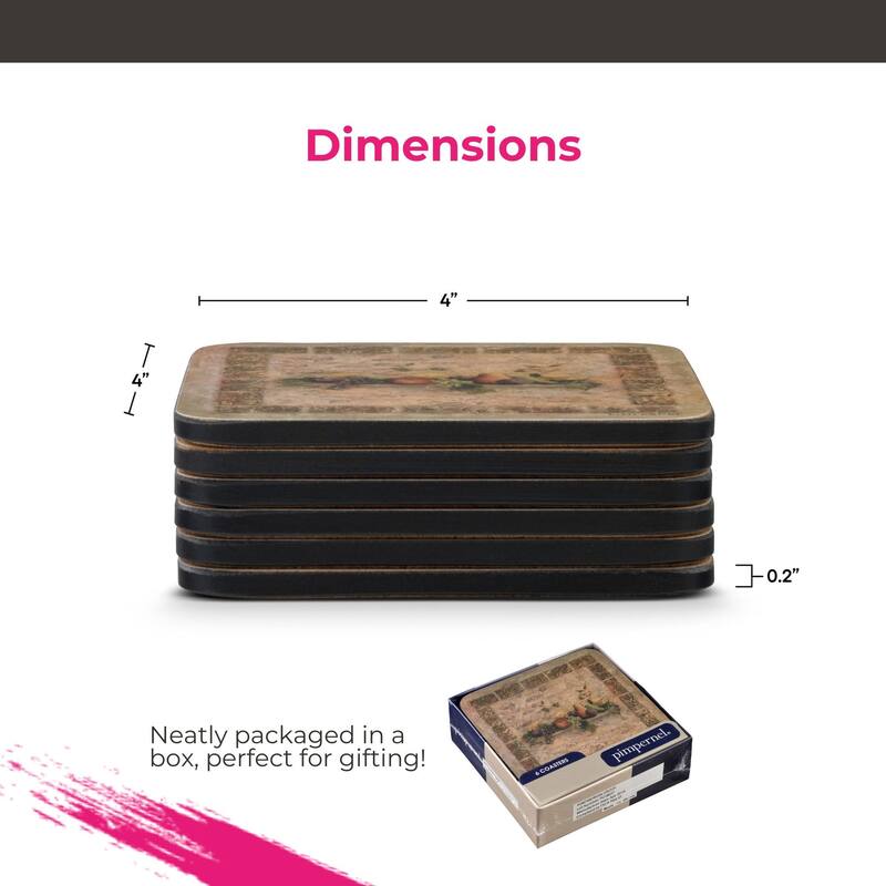 Pimpernel Set of 6 Tuscan Palette Coasters - 4 Inches Sq.