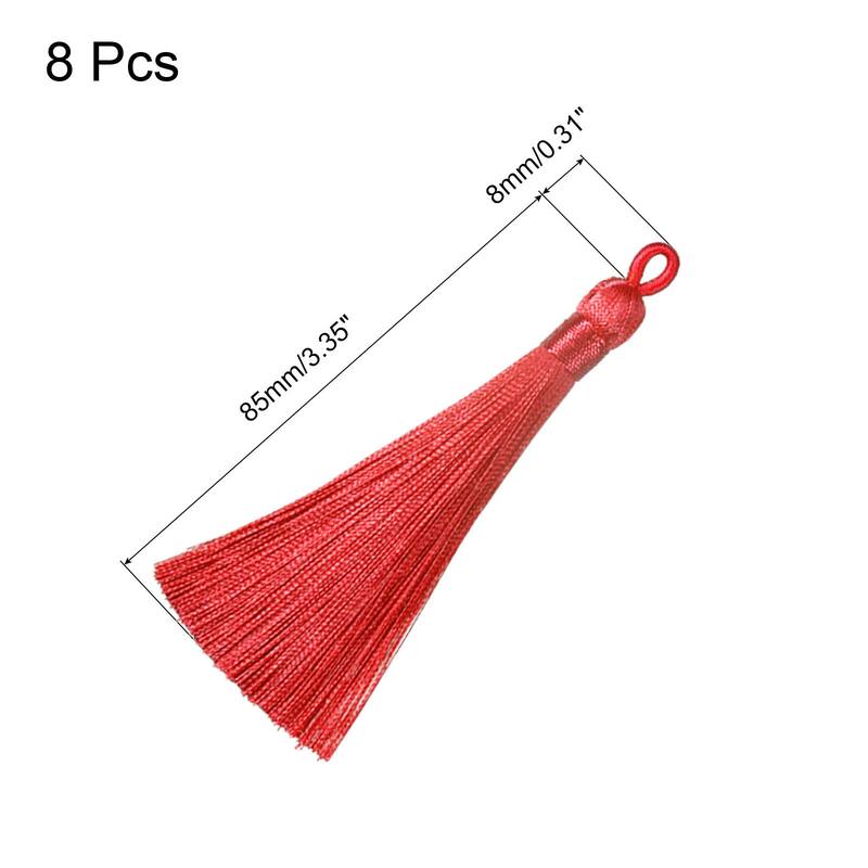 3.7" Silky Bookmark Tassels with Loop for DIY Craft Accessory - Red - 8Pcs