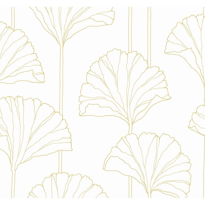 NextWall Ginkgo Leaf Peel and Stick Wallpaper - 27 in. W x 18 ft. L - Metallic Gold