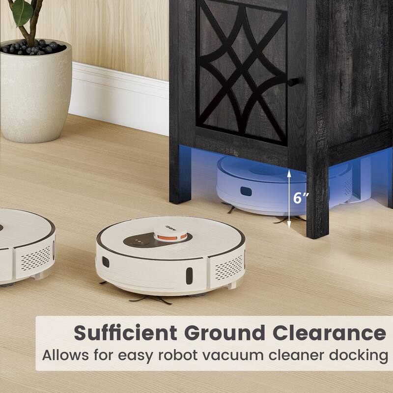 Gymax Robot Vacuum Stand Cabinet w/ Door & Open Shelf for Home Office