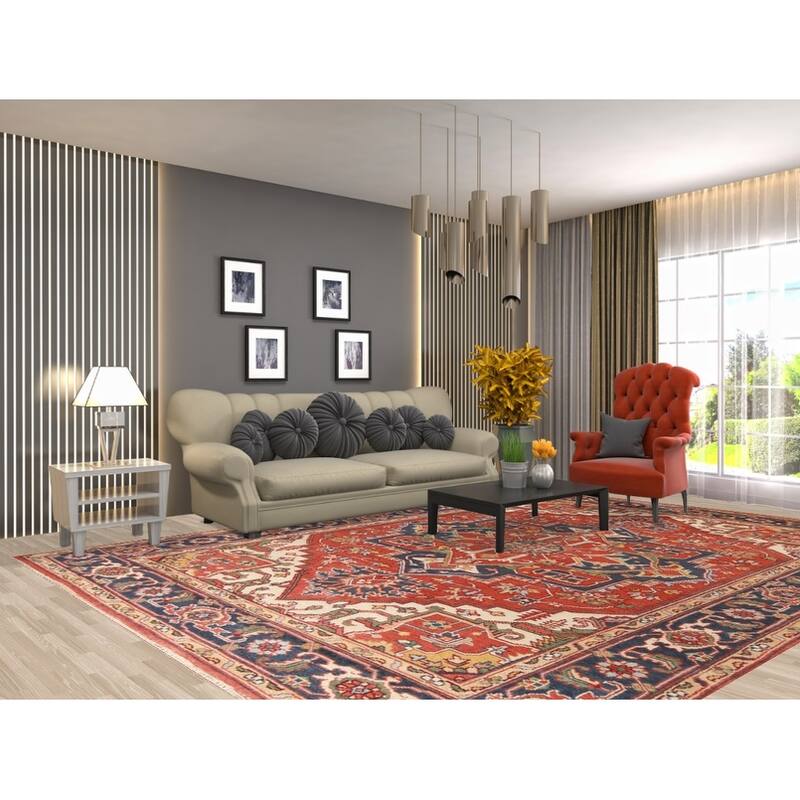 Orange Heriz Serapi Oriental Area Rug Handmade Wool Carpet - 8'11" x 12'1"