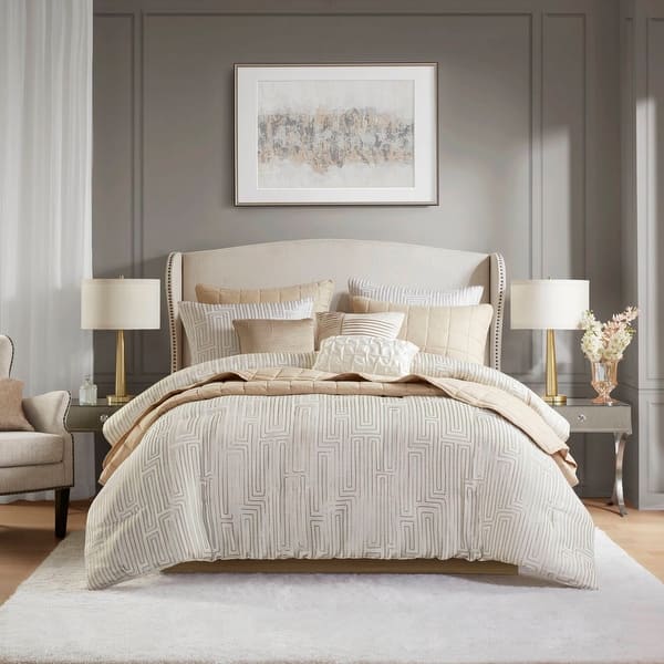 slide 2 of 19, Madison Park Royce 10 Piece Luxury Jacquard Comforter Set Ivory - California King