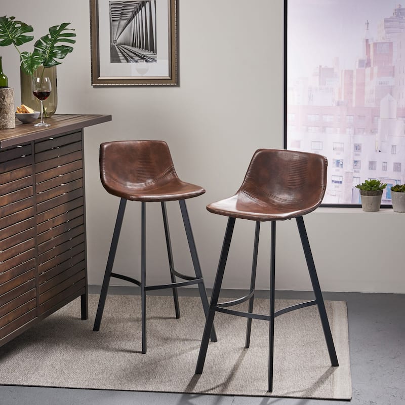 Set of 2 Dax Faux Leather Barstool Metal Legs with Footrest,Modern Bar Stool for Kitchen Island