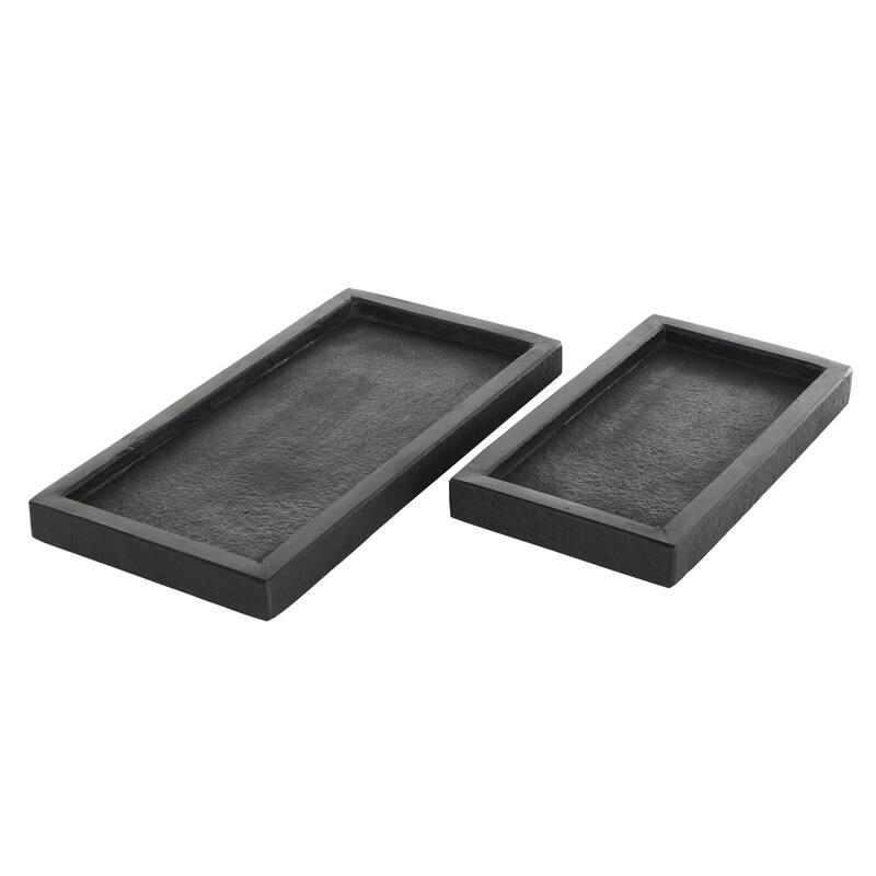 Marble Minimalistic Textured Square Living Room Decor Tray - Set of 2 Black - Roche River Decor