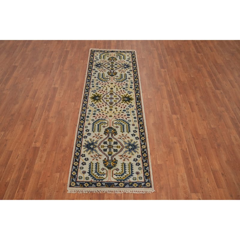 Hand-knotted Traditional Wool Multi-Colored Geometric Area Rug Oriental Carpet - 8' 2'' X 2' 6''