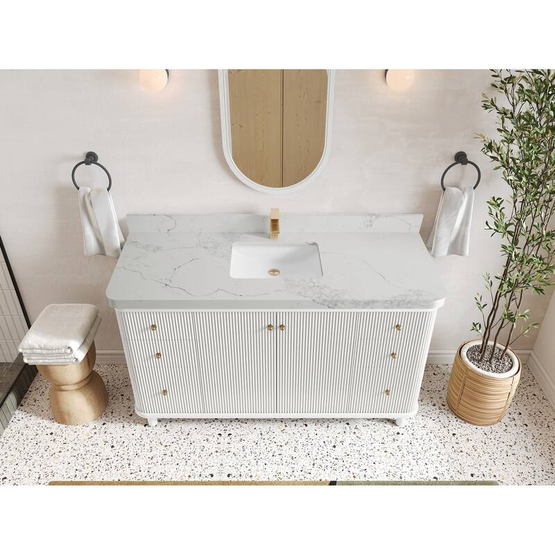 Willow Collections 60 in. W x 22 in. D Reeded Miami Single Bowl Sink Bathroom Vanity with Countertop