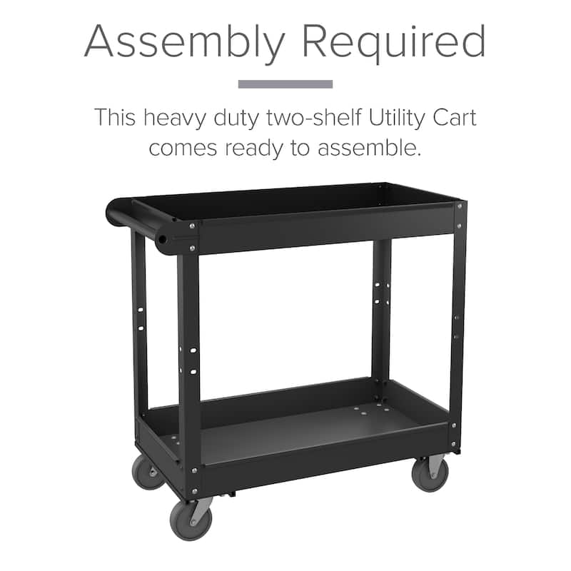 Hirsh 2-Tier Metal Utility Cart Storage Service Tool Trolley, Holds up to 400 lb, 30 x 16, Black - 6.100 X 18.500 X 33.070