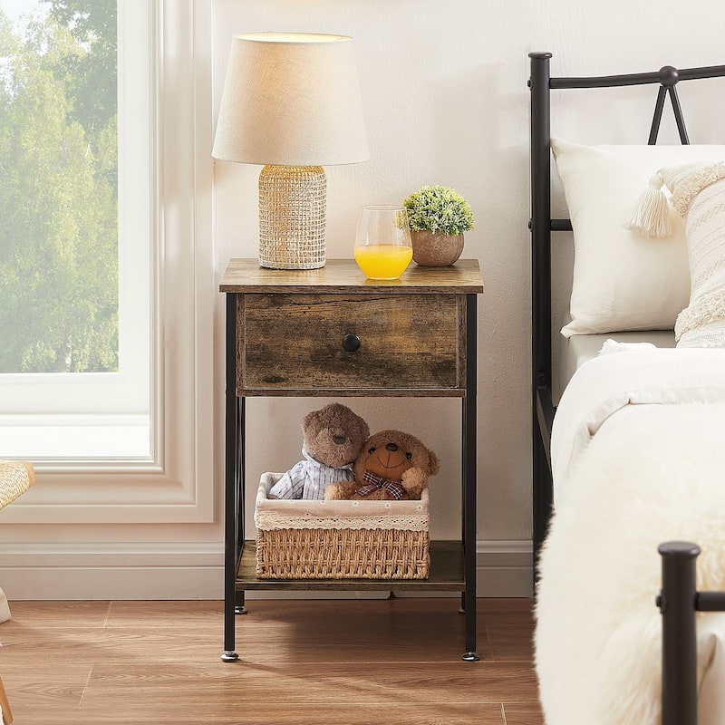 VECELO Modern Nightstand 1-Drawer with Storage Shelf, End Table/Side Table