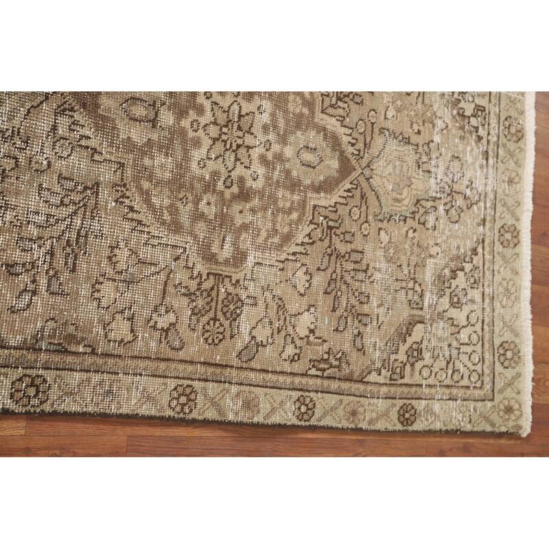 Hand Knotted Oriental 100% Wool Carpet Traditional Floral Brown Tabriz Area Rug - 4' 8'' X 3' 3''