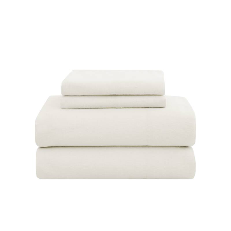 Truly Soft Printed and Solid Cotton Flannel 4 Piece Sheet Set - Ivory - Full