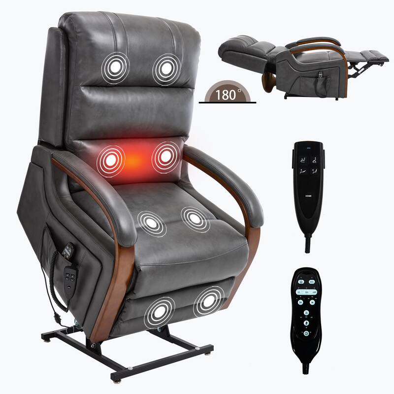 Power Leatheraire Lift Recliner Chair Dual Motor Infinite Position Up to 350 LBS with Solid Wood Armrests