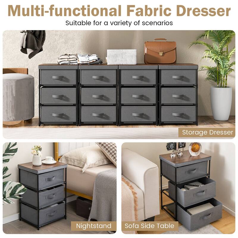 Gymax 2PCS 3 Drawers Dresser Fabric Storage Tower Organizer Unit Tall