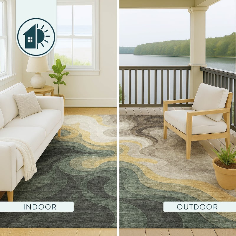 Machine Washable Indoor/ Outdoor Modern Dejuan Chantille Rug