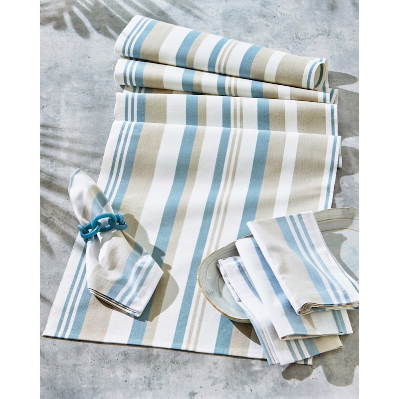 Clearwater Stripe Cotton Table Runner - Multicolor Summer Design, Machine Washable, 72" L x 18" W