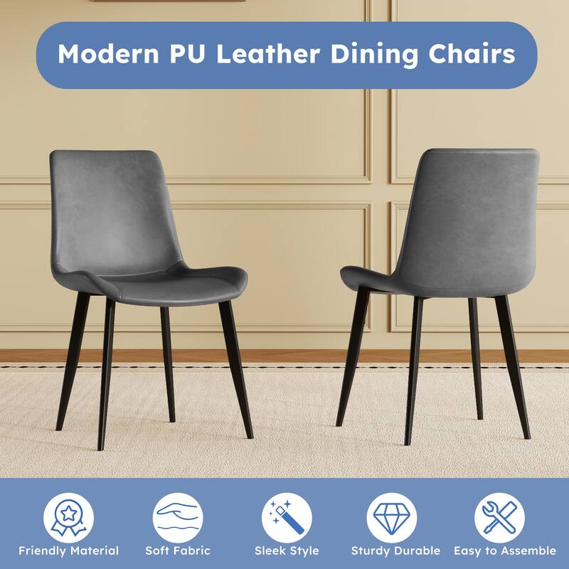 Set of 4 Side Chair Dining Chair Kitchen Chair Simple Leather Chair Grey Leisure Chair with Metal Legs