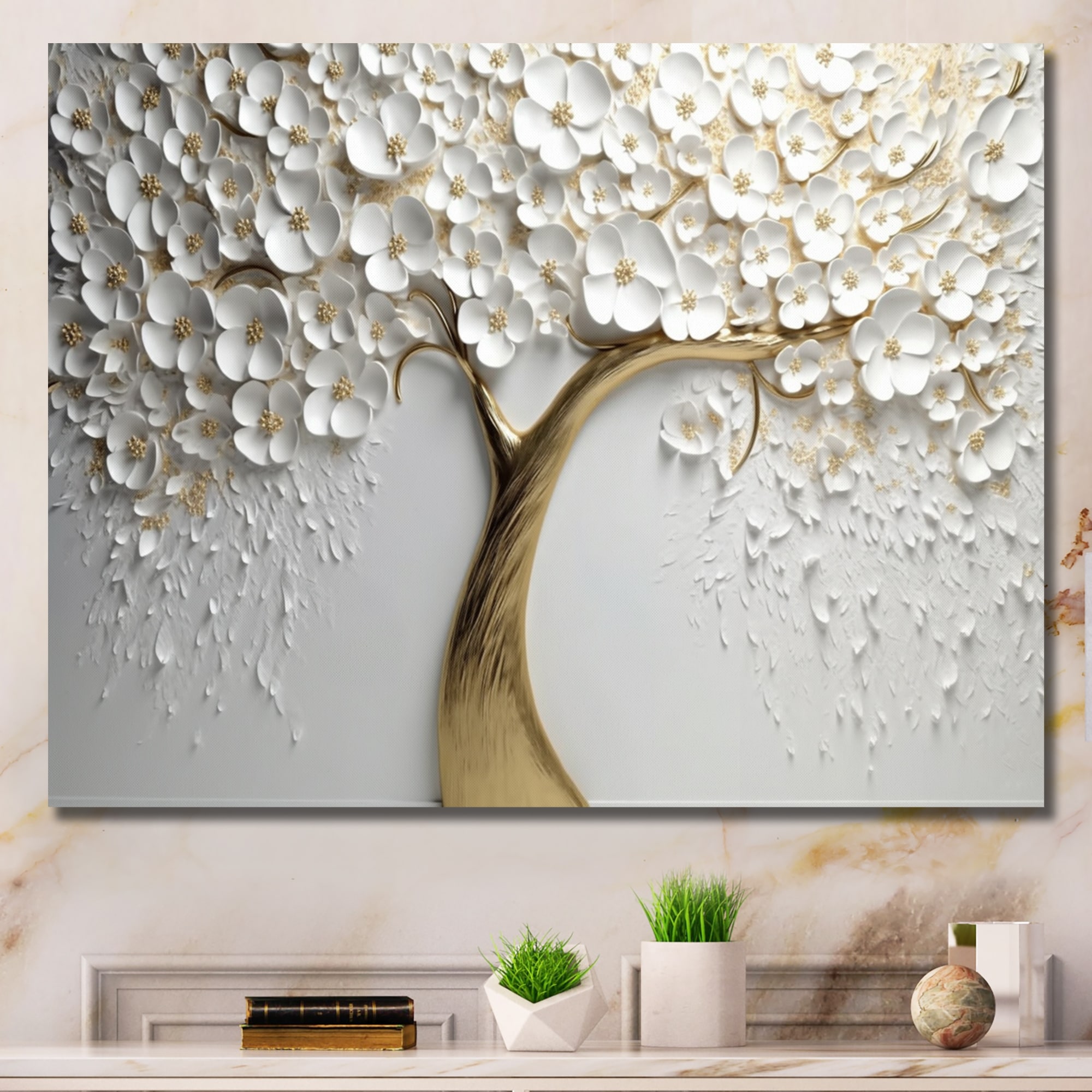 Designart "White Orchid Tree Garden Of Branches V" Tree Floral Canvas Print